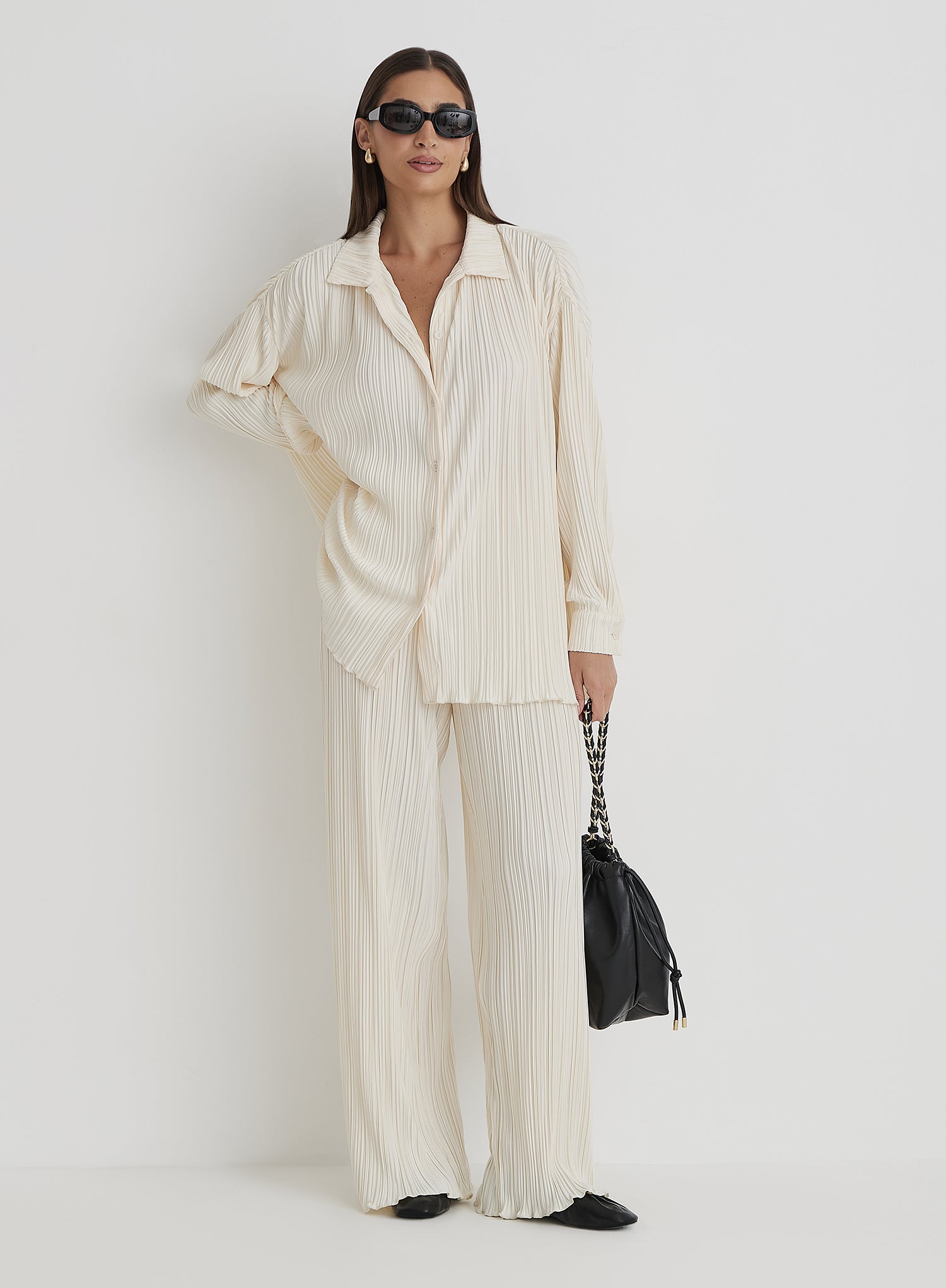 Cream Plisse Trousers